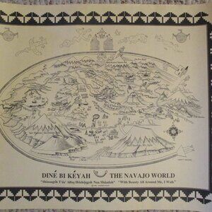 Vtg 1992 Ancient Ways 'The Navajo World (Dine Bi Keyah)' Map by Leroy C. Multine